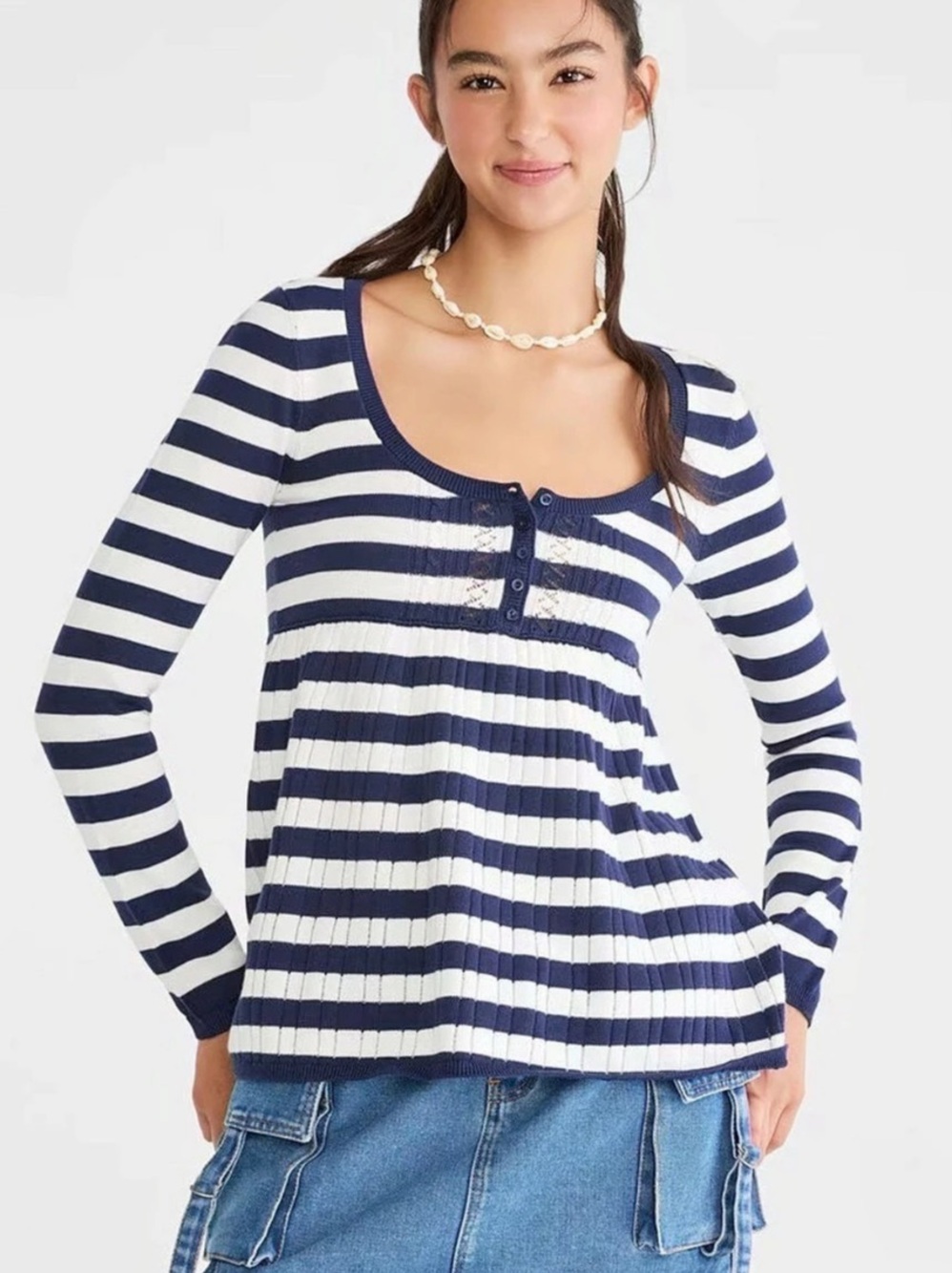 Aéropostale Striped Scoop-Neck Babydoll Sweater Small